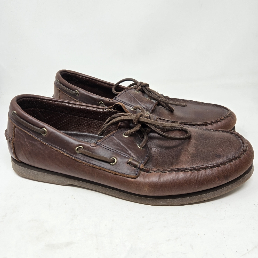 ALLEN EDMONDS Men's Port Washington  Boat Shoes Size 11 1/2 D US Brown Leather‎